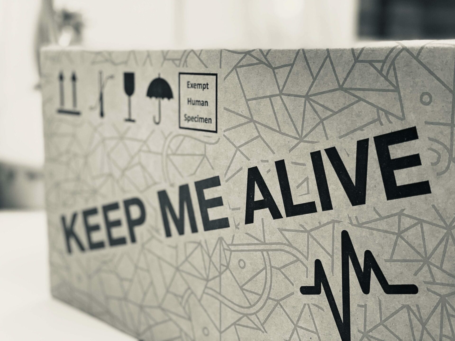 Preview of the new packaging with icons, keep me alive inscription and ECG icon.